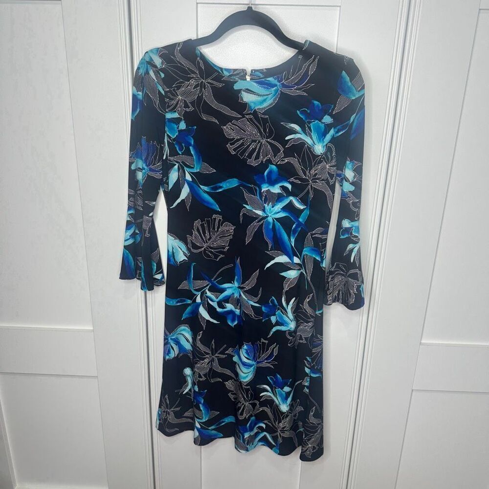 Tommy Hilfiger Black Blue Dress with Flare Sleeves Size 4 (w1)